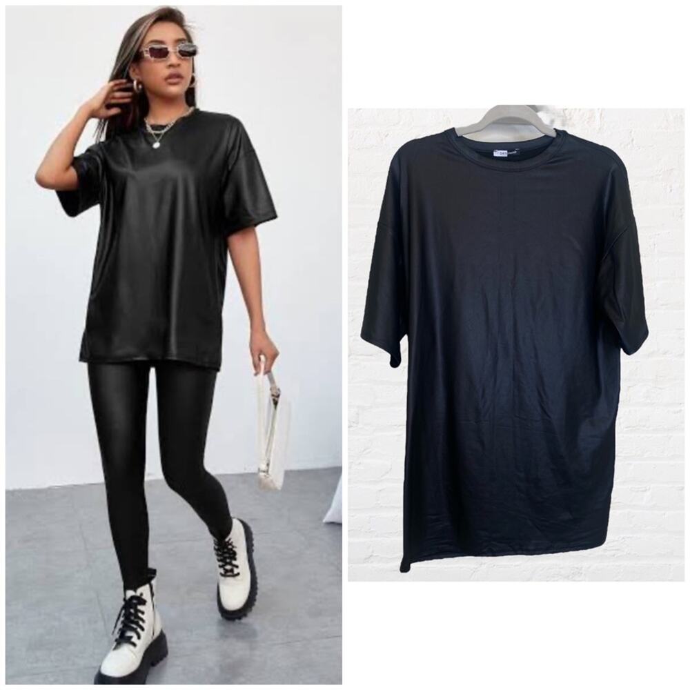 NEW Day & Night faux black leather oversized tshirt